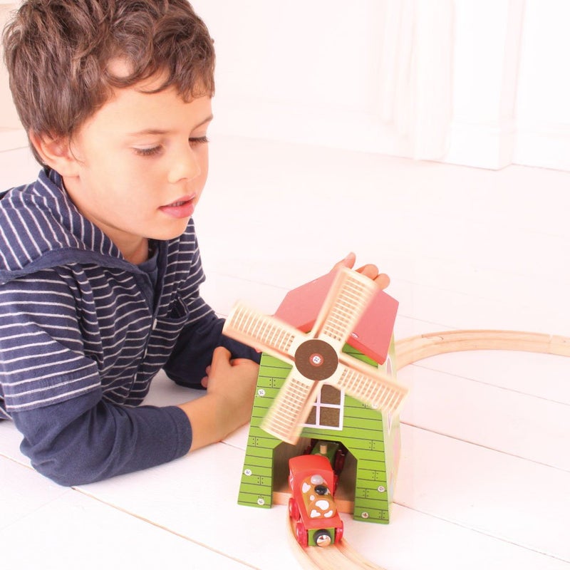 Bigjigs Rail Country Windmill Toy Train Tunnel - Bigjigs Train Accessories, Wooden Train Track Accessories, Windmill for Train Set, Trains for Kids - Image 2